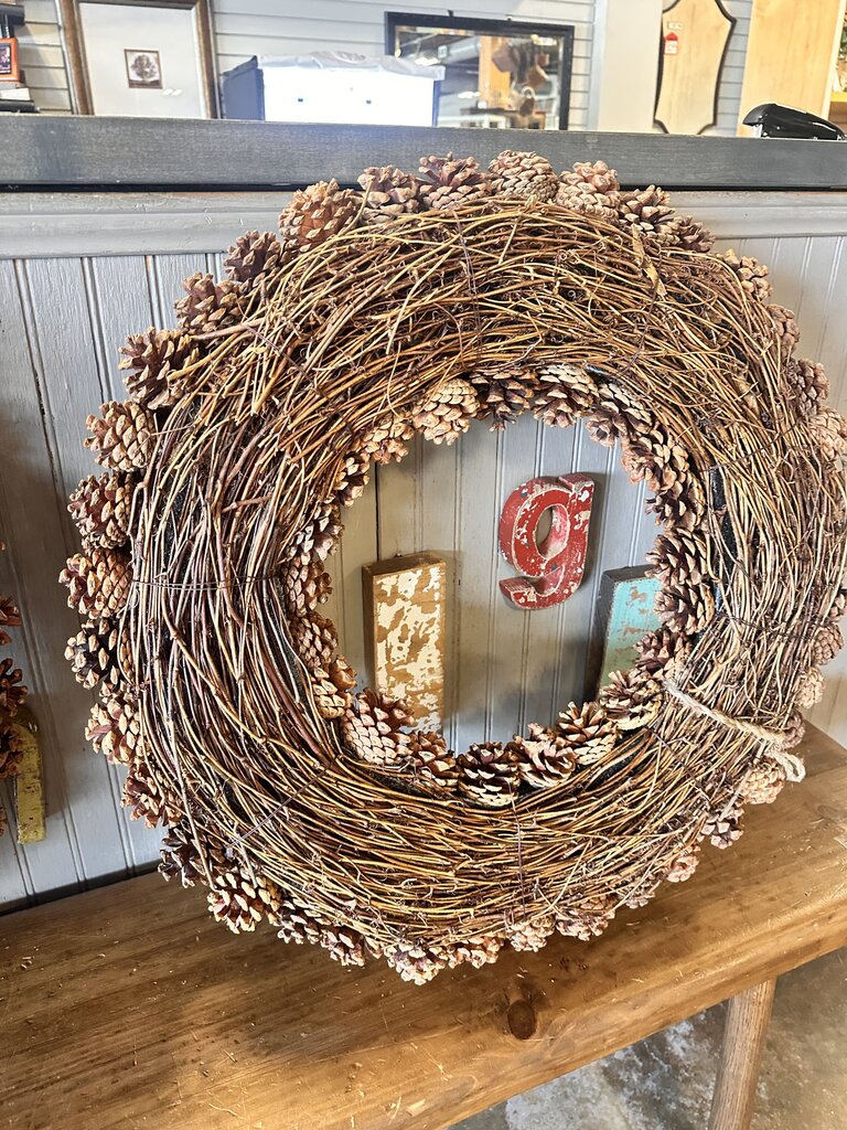 Rattan Backed Pinecone Wreath