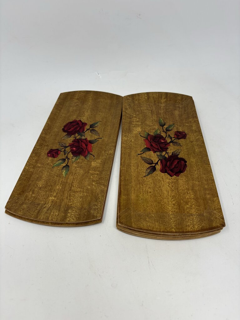Vintage Haskelite Lithographed Wood Grain Snack Trays 6 PC