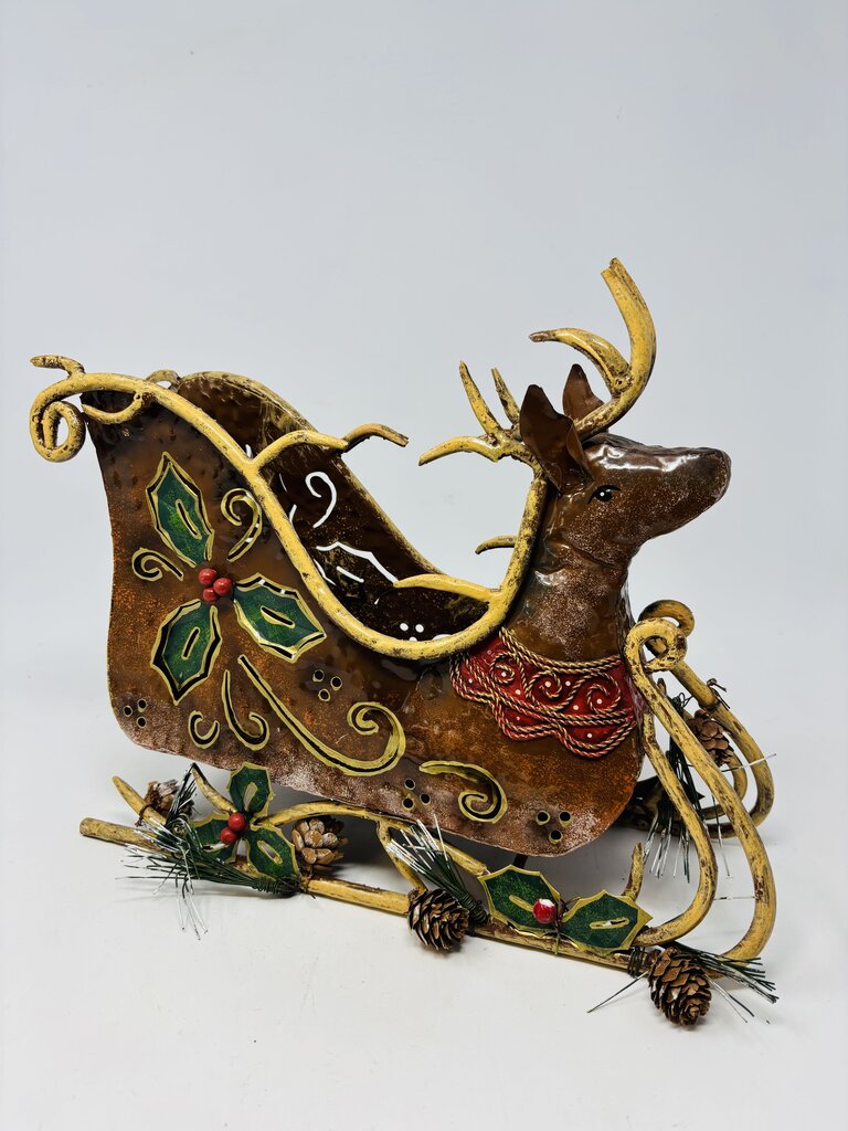 12" Reindeer Holly Sleigh