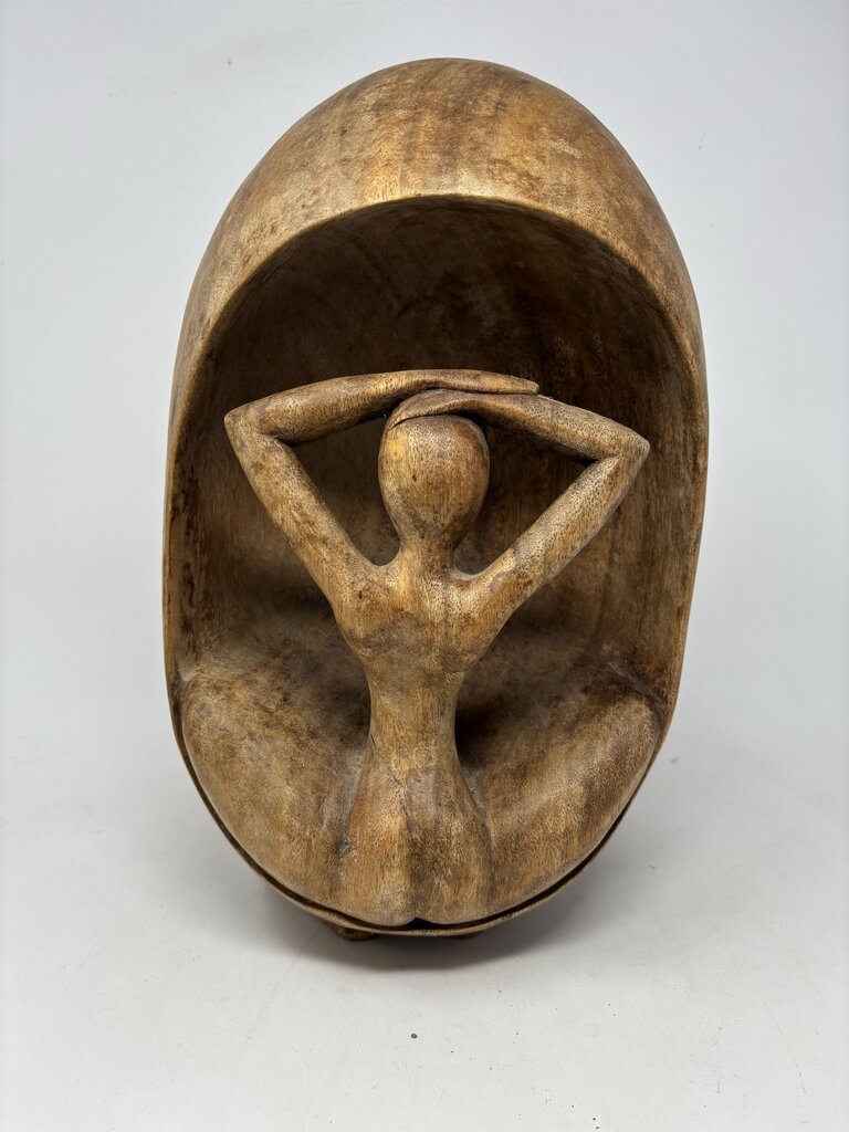 Wood Egg Shaped Shell with Human Figure inside