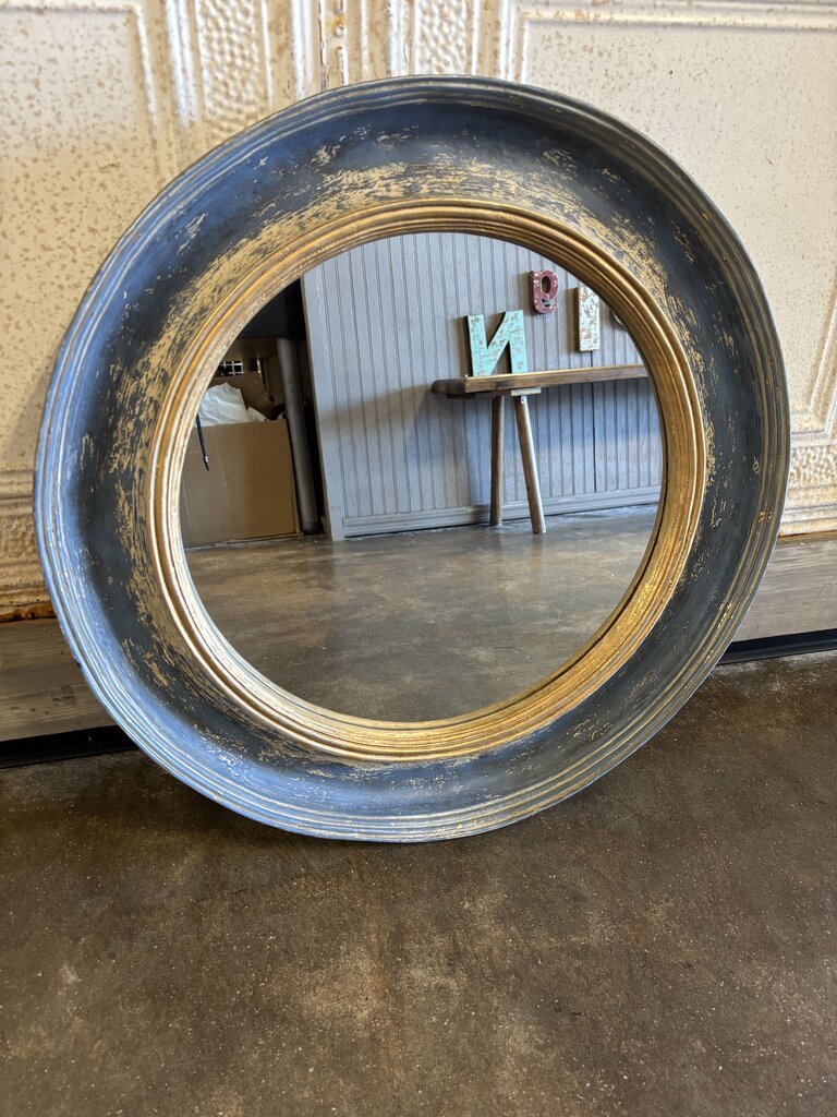 Round Distressed Wood Mirror 25"R