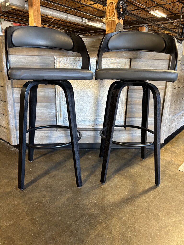 Swivel Bar height Faux Leather Wood Barstools Pair