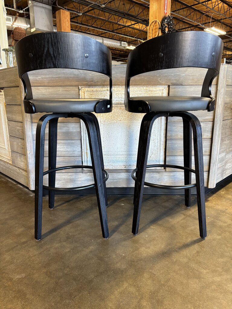 Swivel Bar height Faux Leather Wood Barstools Pair