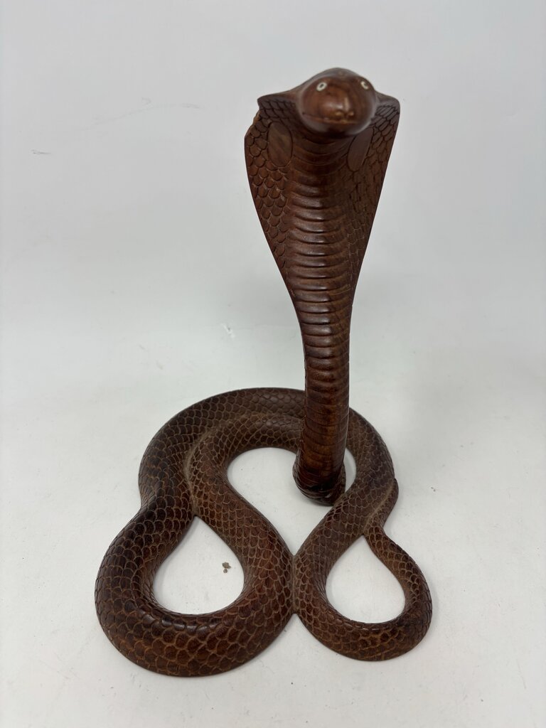 Hand carved Wood Cobra Statue