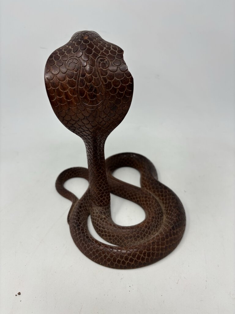 Hand carved Wood Cobra Statue