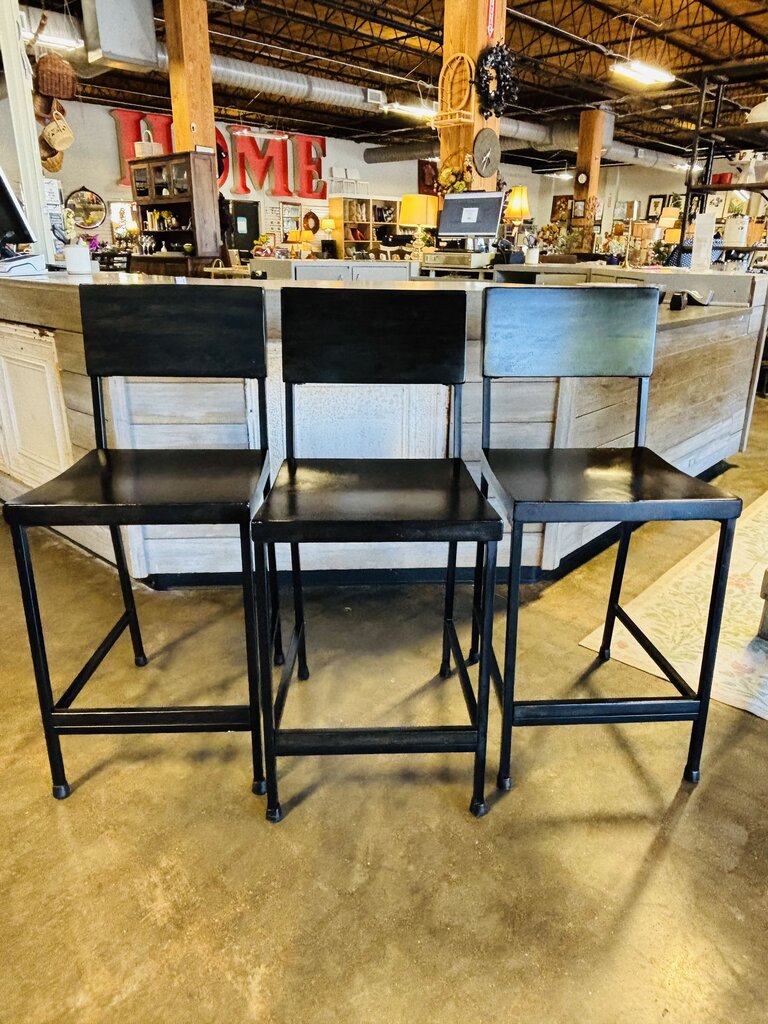 Industrial Style Wood/Metal Barstools Set 3