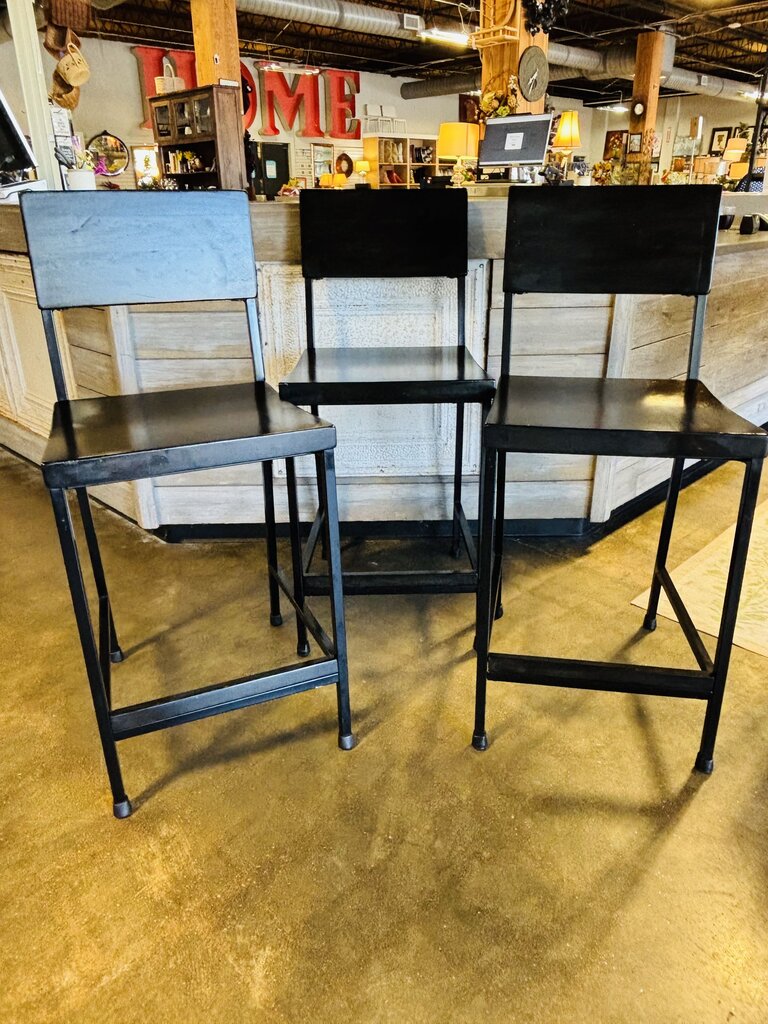 Industrial Style Wood/Metal Barstools Set 3