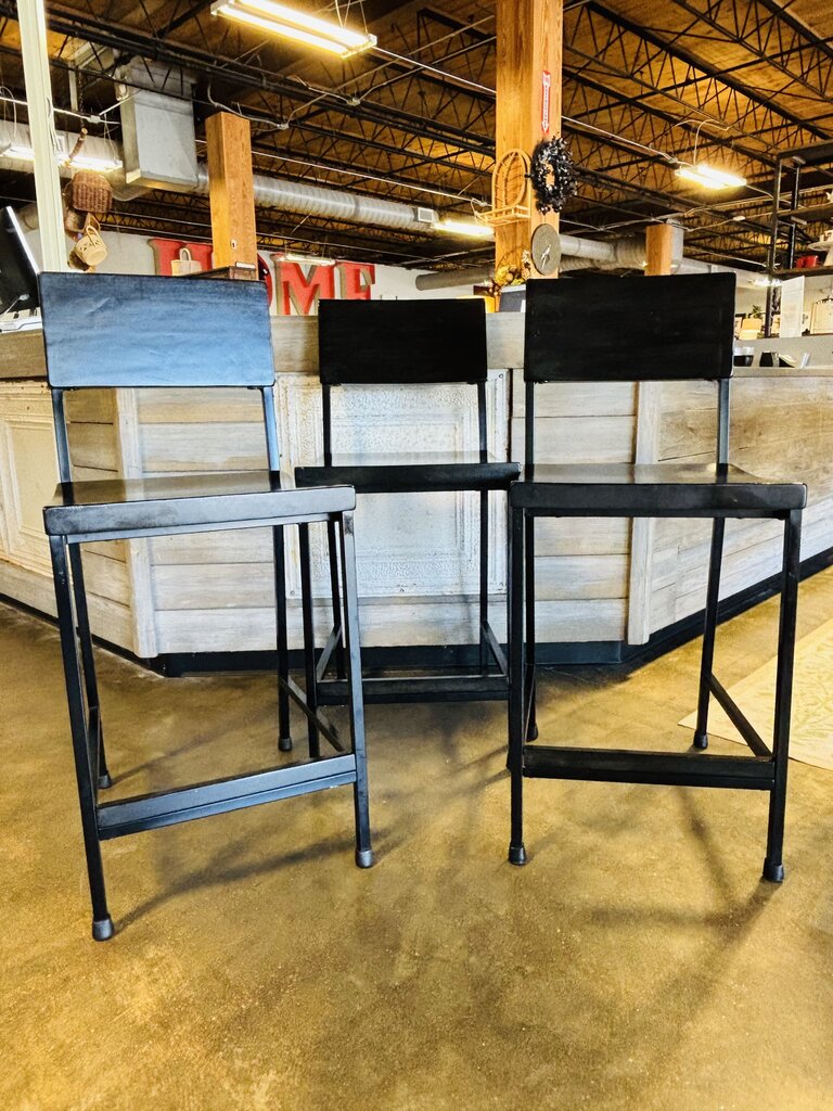 Industrial Style Wood/Metal Barstools Set 3