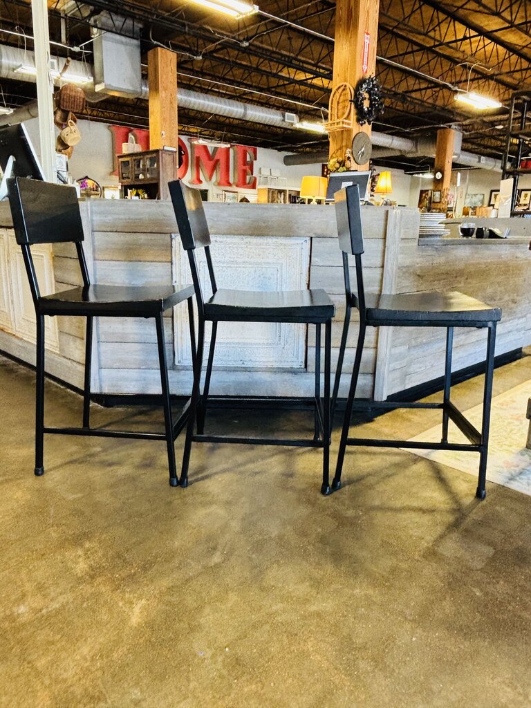 Industrial Style Wood/Metal Barstools Set 3