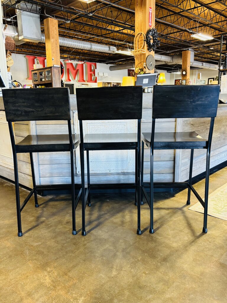 Industrial Style Wood/Metal Barstools Set 3