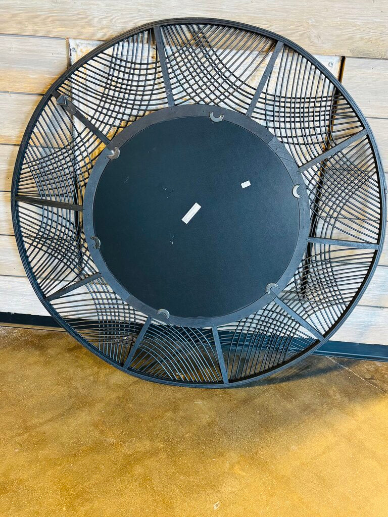 Black Rattan Round 35" Mirror