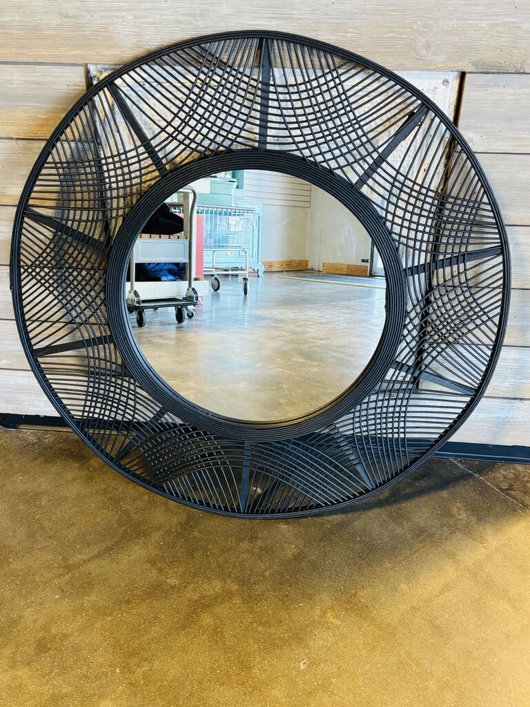 Black Rattan Round 35" Mirror
