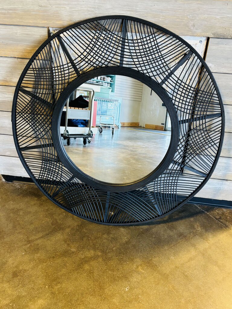 Black Rattan Round 35" Mirror