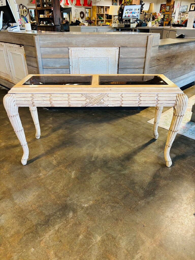 Mid Century Carved Wood Feather Console Table