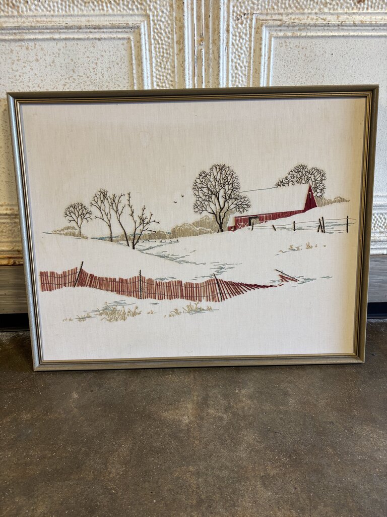 Embroidery Barn in Snow 29.25 X 23.25