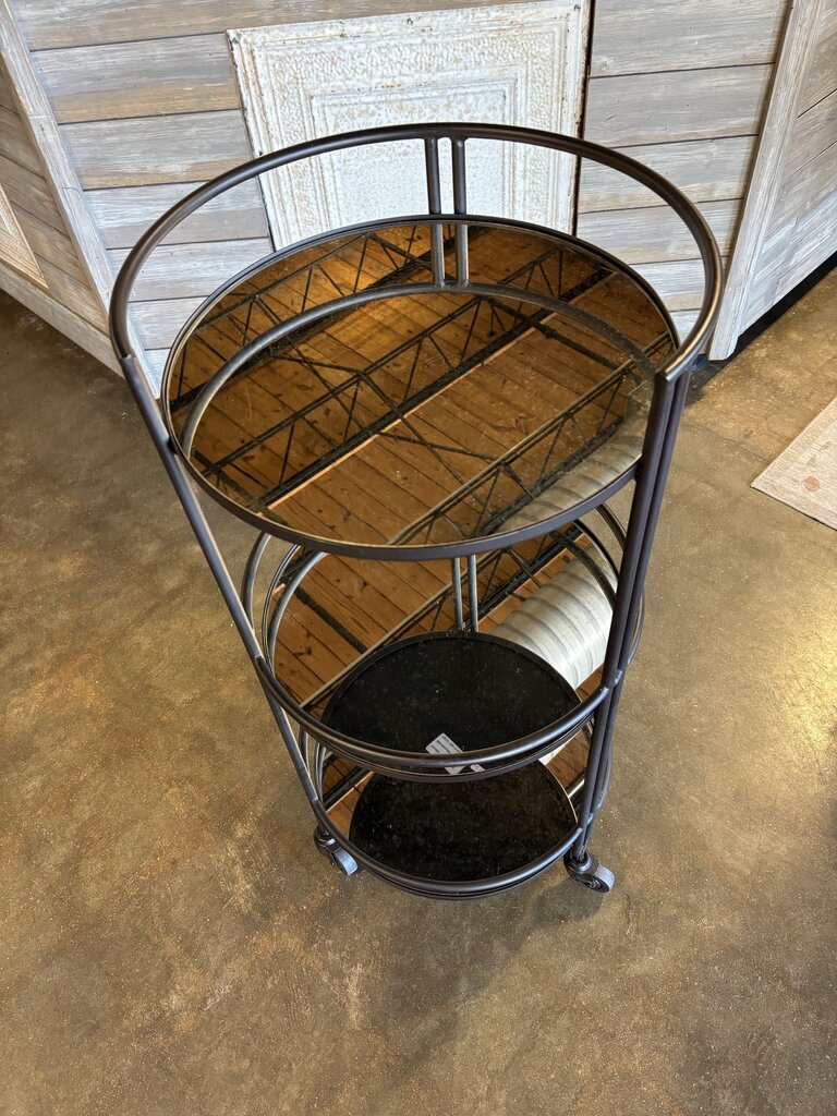 Round Glass Metal 3 Tiered Rolling Bar cart