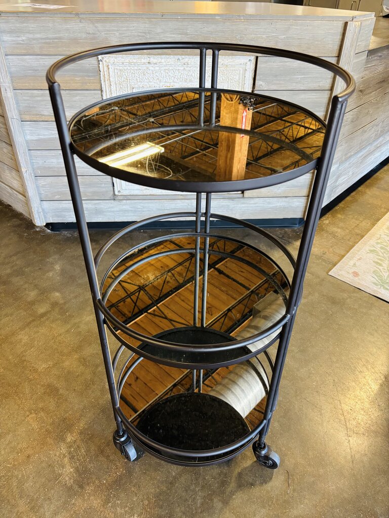 Round Glass Metal 3 Tiered Rolling Bar cart