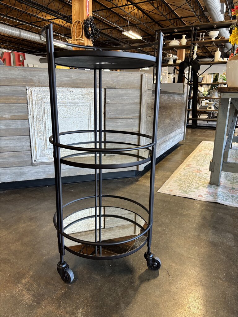 Round Glass Metal 3 Tiered Rolling Bar cart