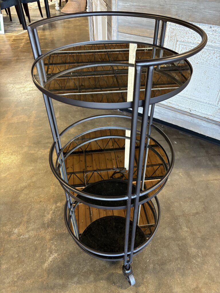 Round Glass Metal 3 Tiered Rolling Bar cart