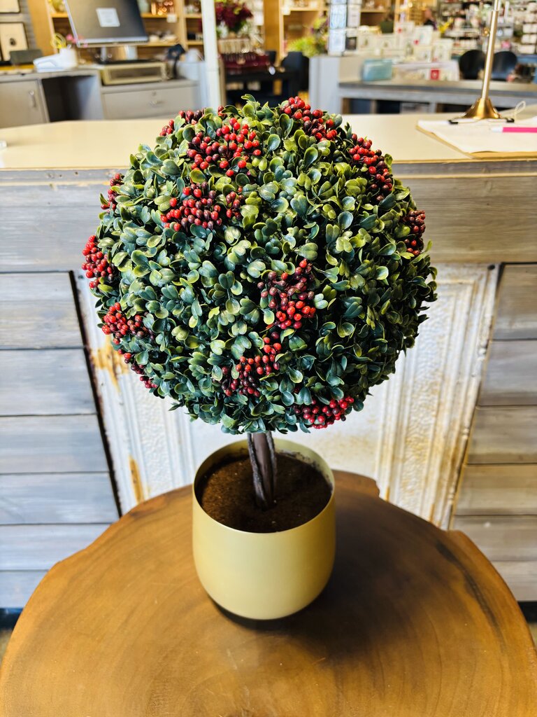 Frosted Berry Topiary Ball Tree In Gold Planter