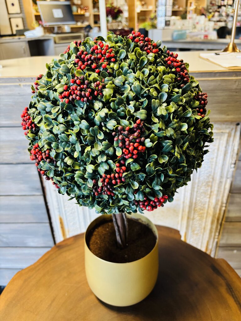 Frosted Berry Topiary Ball Tree In Gold Planter