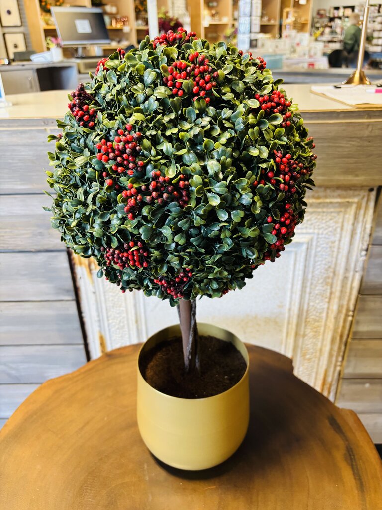 Frosted Berry Topiary Ball Tree In Gold Planter