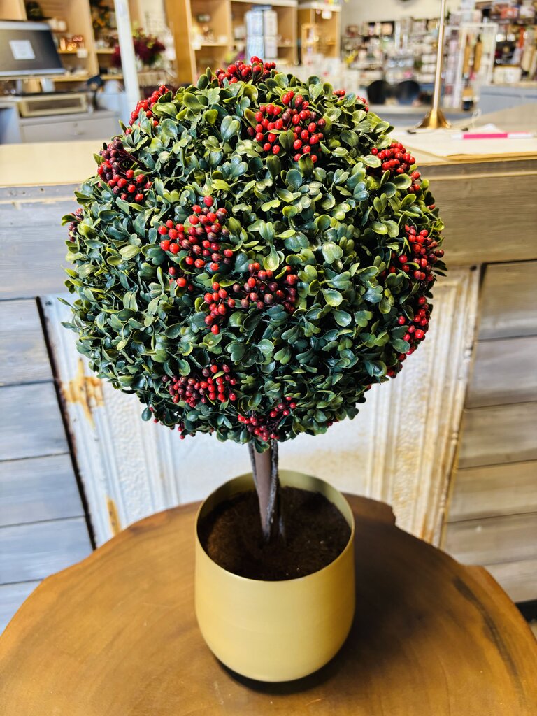 Frosted Berry Topiary Ball Tree In Gold Planter