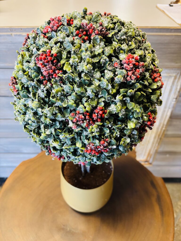 Frosted Berry Topiary Ball Tree In Gold Planter
