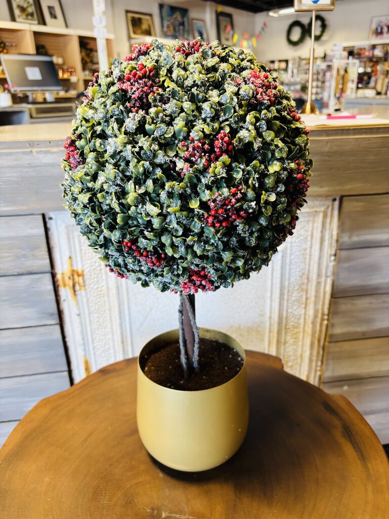 Frosted Berry Topiary Ball Tree In Gold Planter