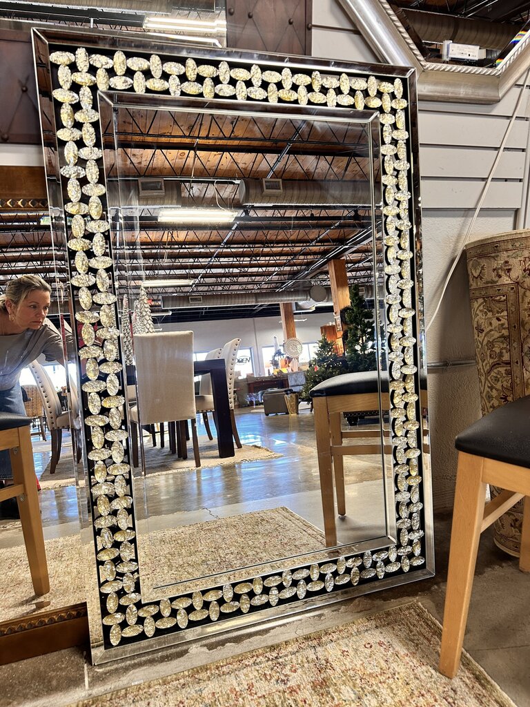 Faux Crystal Inlaid Embellishment Wall Mirror 31.5 X 47.5