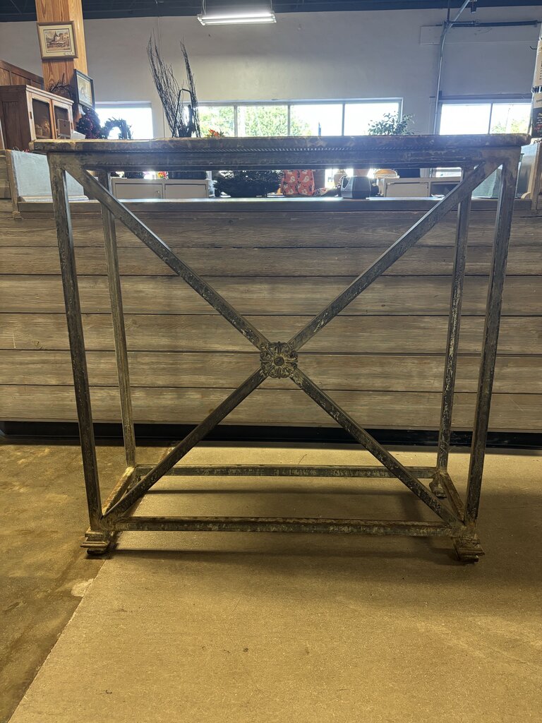 Marble Top Metal Base Console 38 x 14.5 x 37