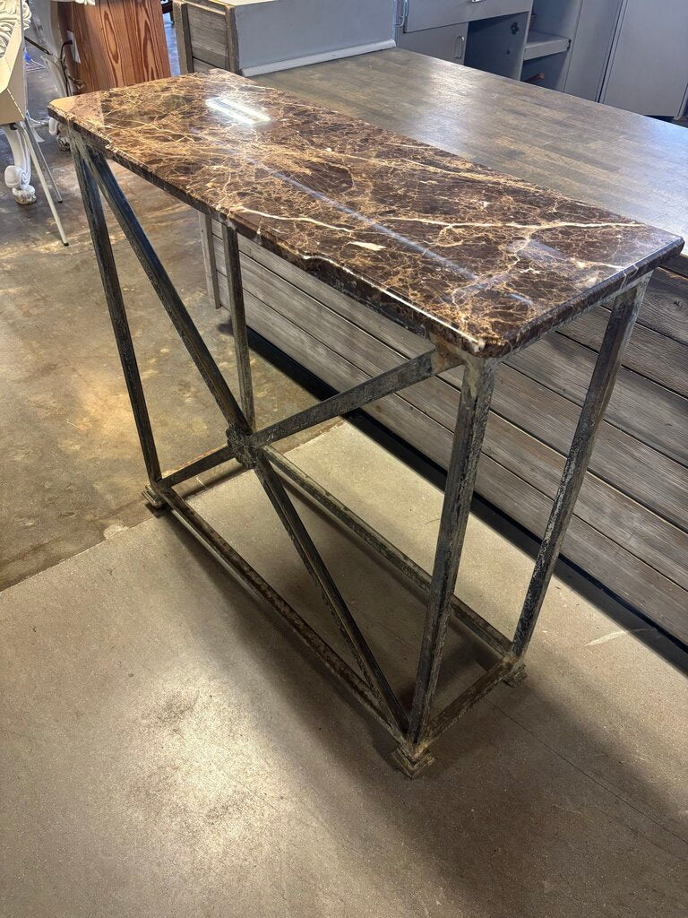 Marble Top Metal Base Console 38 x 14.5 x 37