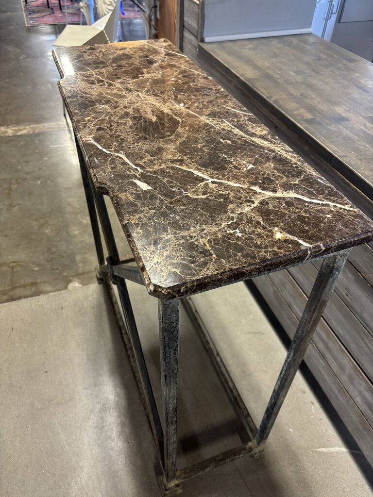 Marble Top Metal Base Console 38 x 14.5 x 37