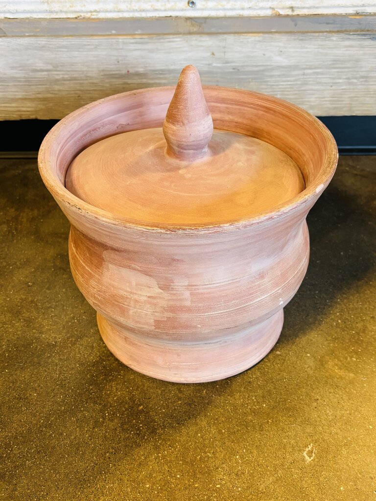 Lidded Clay Storage Jar with Glazed Inside