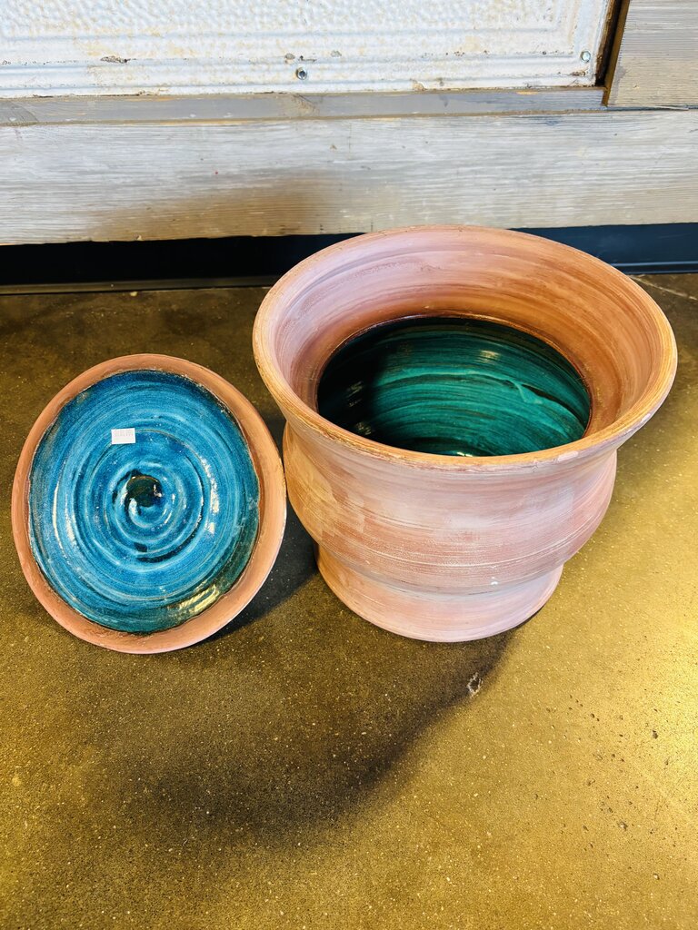 Lidded Clay Storage Jar with Glazed Inside