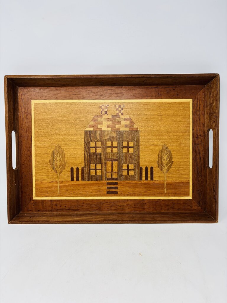 Inlay House/Tree Wood Serving Tray
