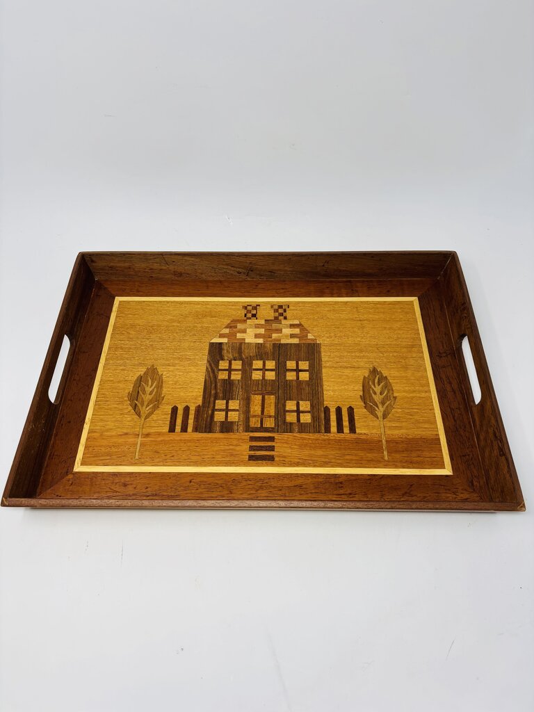 Inlay House/Tree Wood Serving Tray