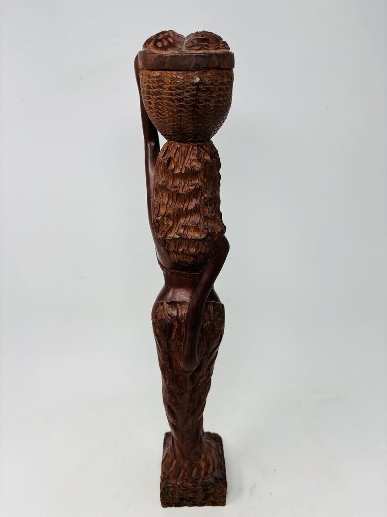 Wood Carved Woman with Basket Statue