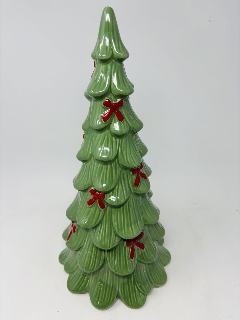 Green Ceramic Christmas Tree with Red Bows