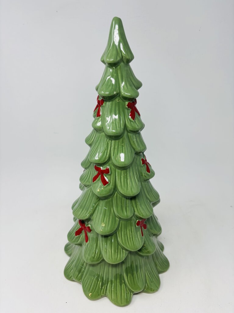 Green Ceramic Christmas Tree with Red Bows