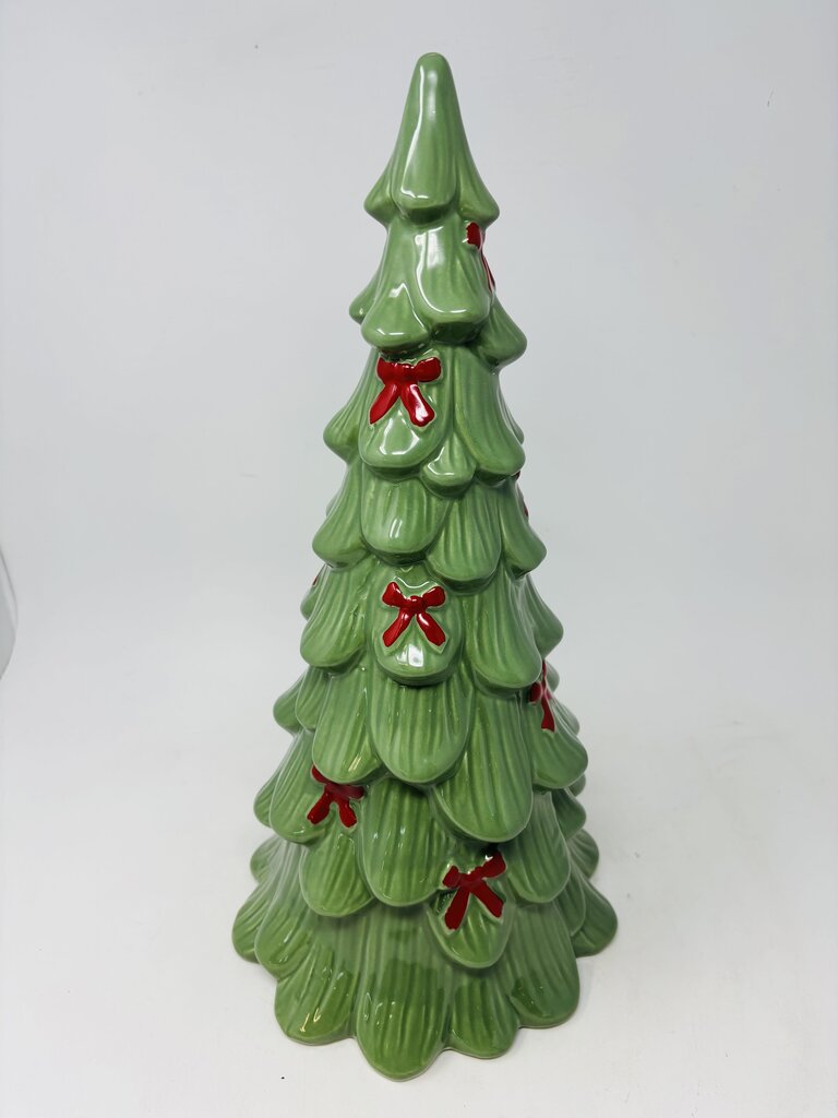 Green Ceramic Christmas Tree with Red Bows