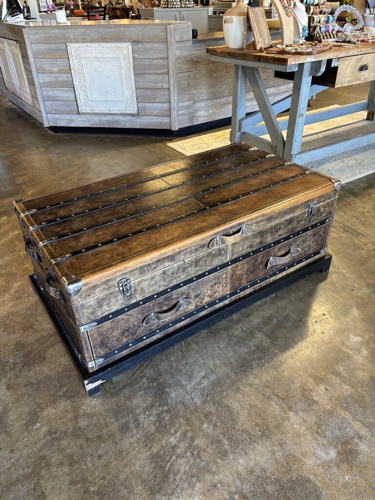 Leather Tacked Steamer Coffee Table