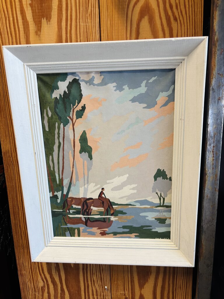 Vintage Style Paint-By-Number Horses By River