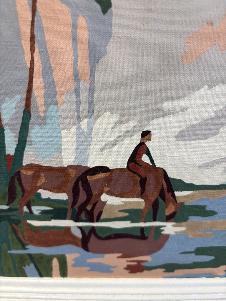 Vintage Style Paint-By-Number Horses By River