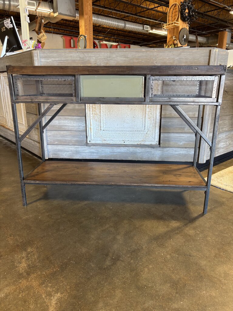 Wood Metal 3 Drawer Console