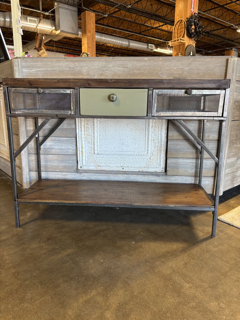Wood Metal 3 Drawer Console