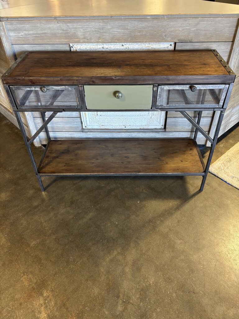 Wood Metal 3 Drawer Console