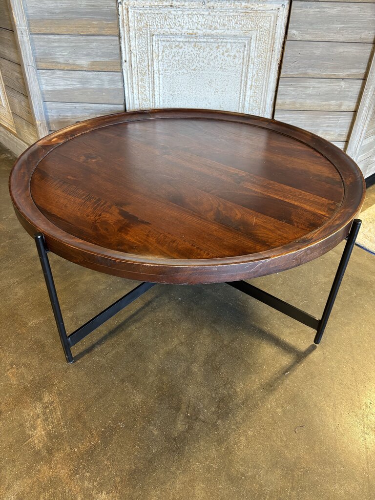Wood Metal Round Coffee Table