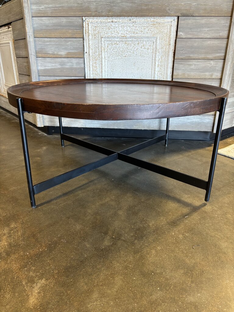 Wood Metal Round Coffee Table