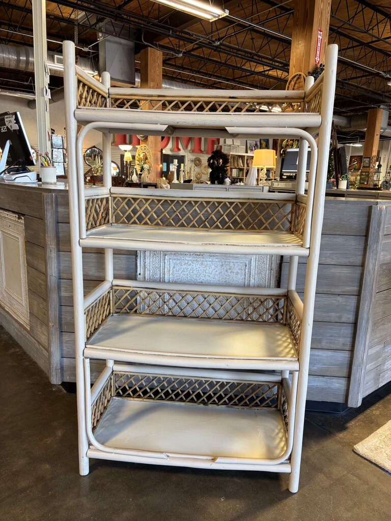 Painted Vintage Rattan/Wicker Bookcase 30 X 14 X 55